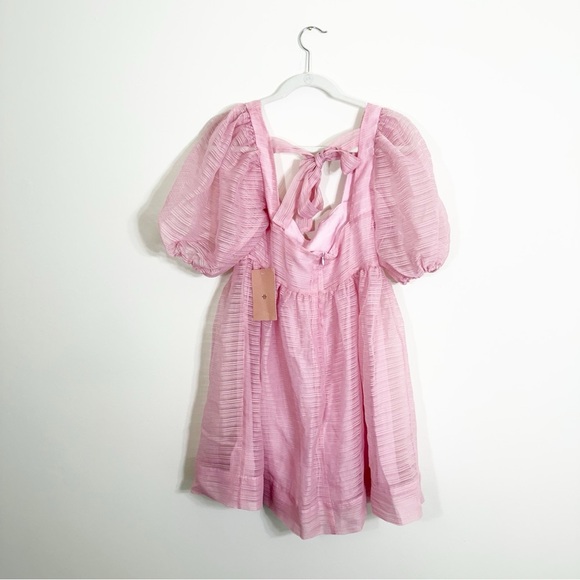 NWT BHLDN X Free People Alaine Pink Mini Dress Puff Sleeves Size 8 - Picture 3 of 6